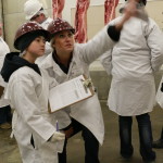 Sara Arsenault teaching pork carcass judging