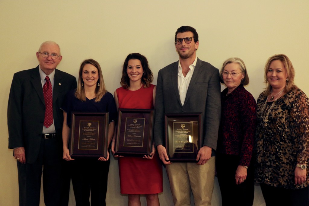 Winners of the Ronnie L. Edwards Graduate Teaching Award with members of the Edwards family