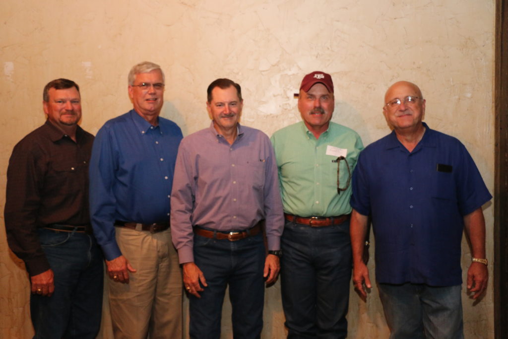 1980 Meat Judging Team members, coaches, and coordinator: Ray Riley, Greg Gossett, Randy Pharriss, Darrell Mohr, and Jeff Savell