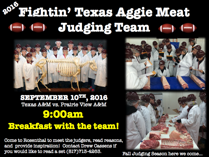 Breakfast with the Fightin' Texas Aggie Meat Judging Team, September 10, 2016