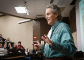 Dr. Temple Grandin lecturing in ANSC 307, "Meats"