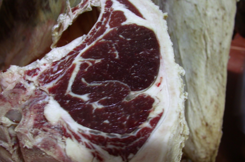 Another piece of meat to show an example of dark cutting spots. 