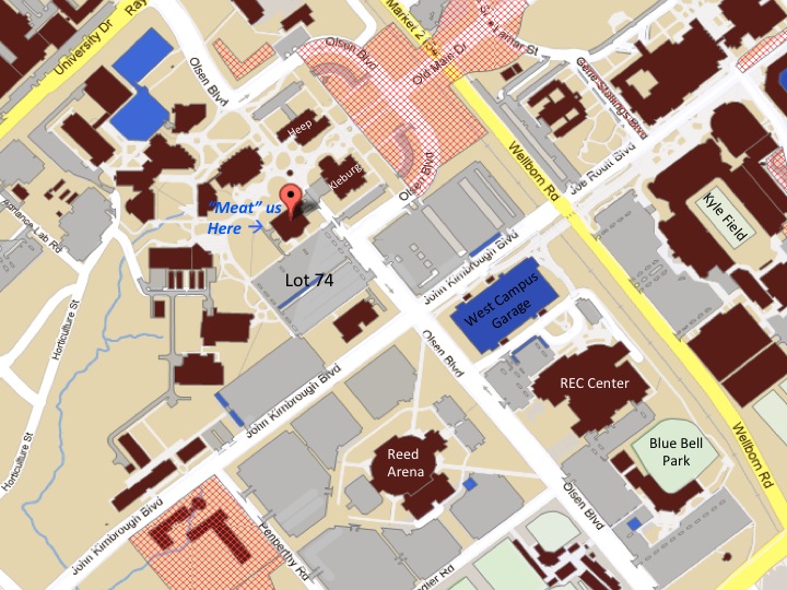 Map showing location of Rosenthal Meat Science and Technology Center.